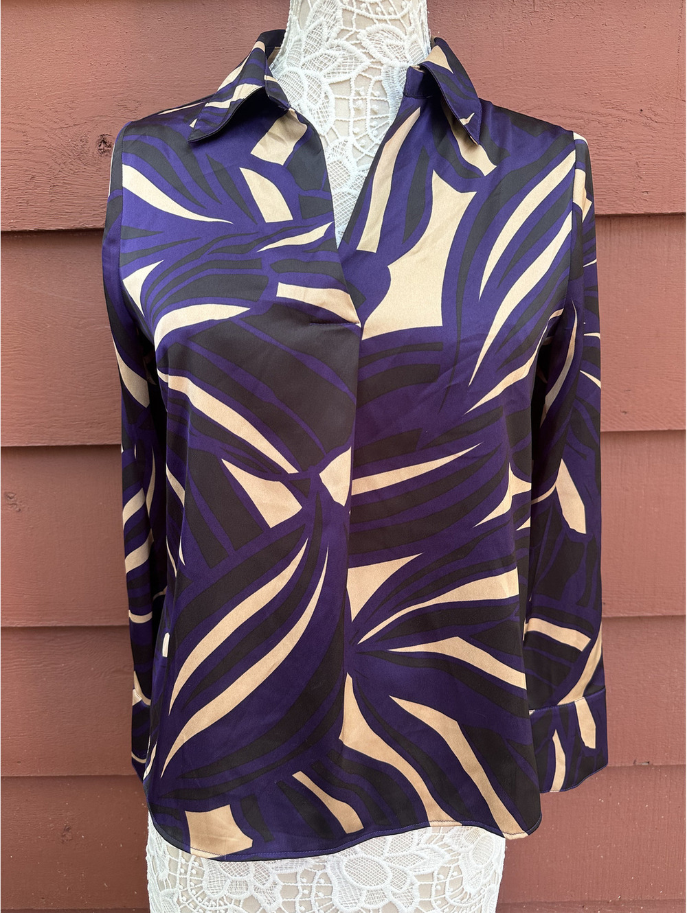 Worthington Vintage Y2K Abstract Swirl‎ Purple Cream Black Blouse